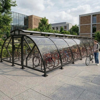Heavy Duty 80 Cycle Bike Shelter with Vented Roof – Extra Large Secure Covered Bicycle Storage Shelter for Commercial & Public Areas