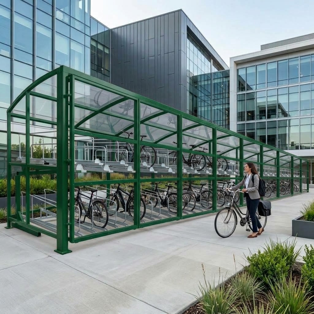 90-Cycle Two-Tier Bicycle Shelter with High-Capacity Cycle Racking