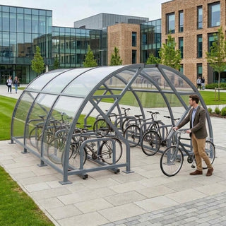 Open Front Cycle Shelter – 28 Bicycle Capacity Steel Frame System