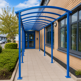 Curved Roof 60 Series Covered Walkway Canopy with Steel Frame & Polycarbonate Panels