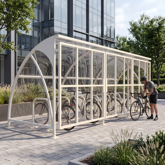 Heavy Duty 14 Bike Lockable Storage Shelter – Secure Outdoor Cycle Compound with Steel Frame & Clear Panels