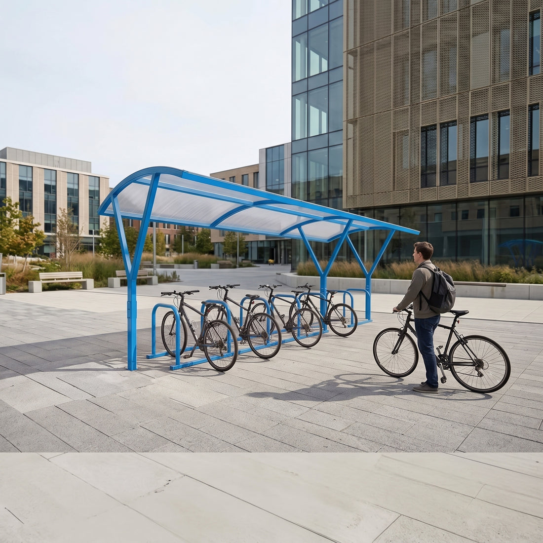 Outdoor 14 Bike Cycle Shelter – Galvanised Steel Frame with UV-Protected Roof Panel