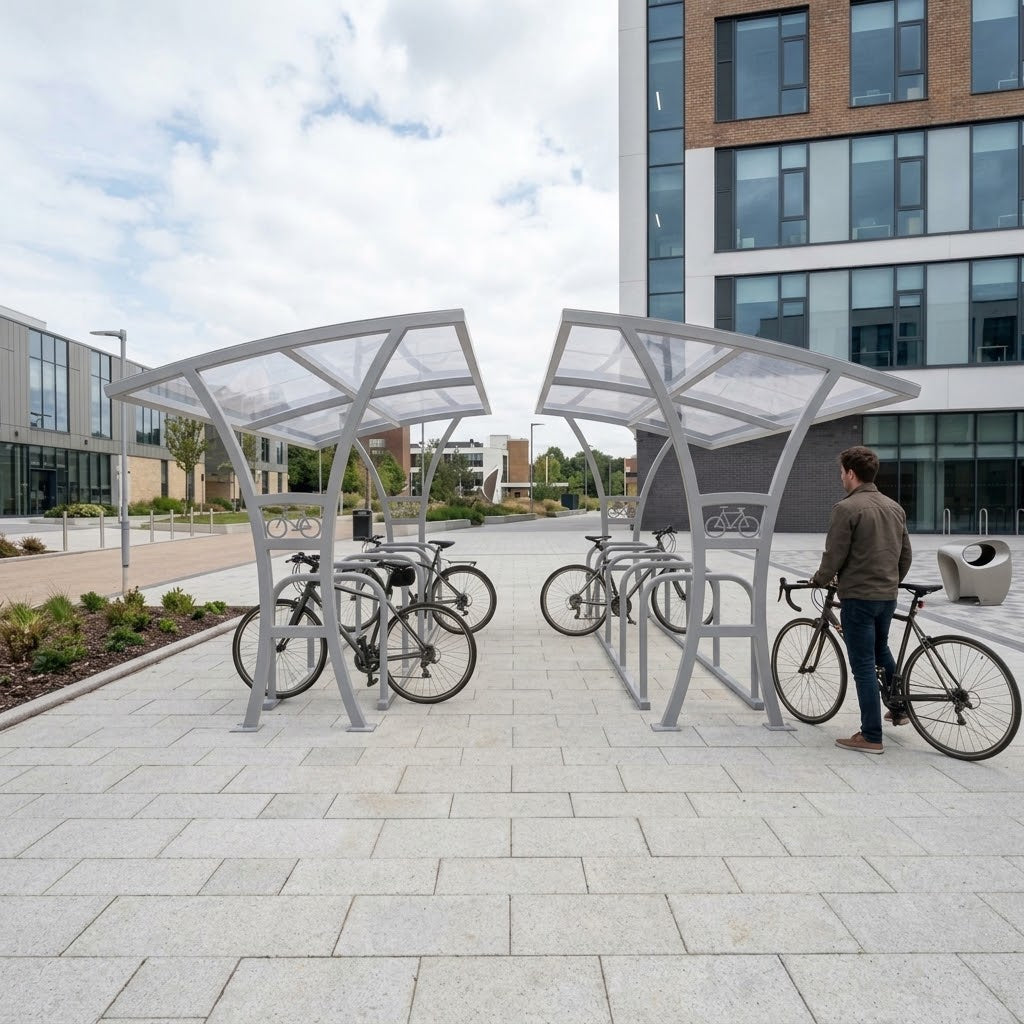 High-Capacity Dual-Access Bicycle Shelter for 20 Bikes