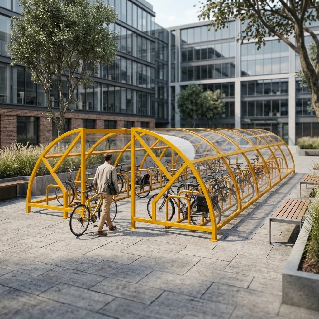 Heavy Duty 48 Bike Compound Shelter – Large Outdoor Covered Cycle Parking System