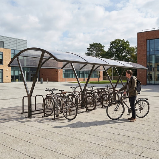 Extra Large 48 Bike Capacity Cycle Shelter – Double Row Outdoor Bicycle Storage Canopy with Clear Roof Panels