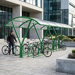 Extra Large 48 Bike Capacity Cycle Shelter – Double Row Outdoor Bicycle Storage Canopy with Clear Roof Panels