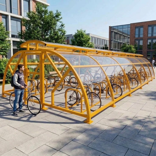 Heavy Duty 60 Cycle Bike Shelter with Vented Roof – Large Secure Covered Bicycle Storage Shelter for Commercial & Public Areas