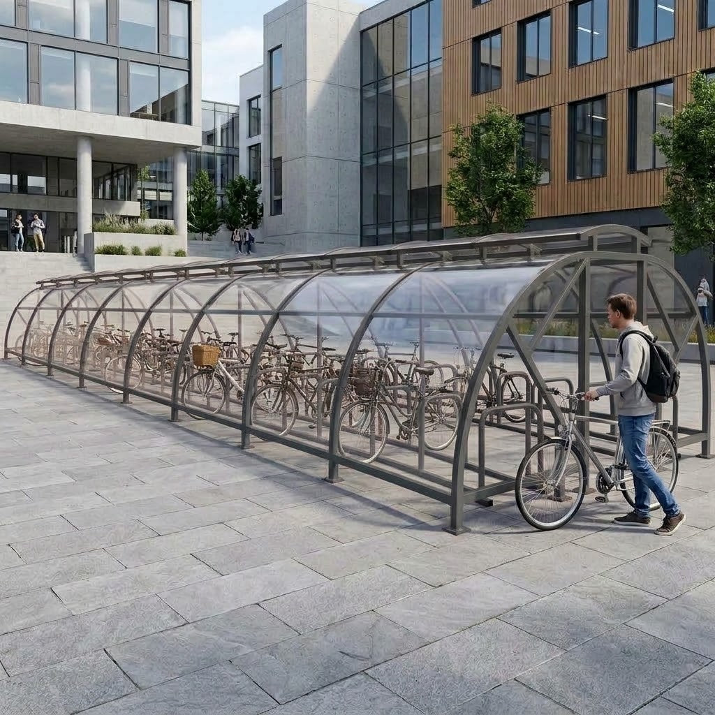 Heavy Duty 88 Bike Vented Cycle Compound – Covered Commercial Bicycle Parking Shelter
