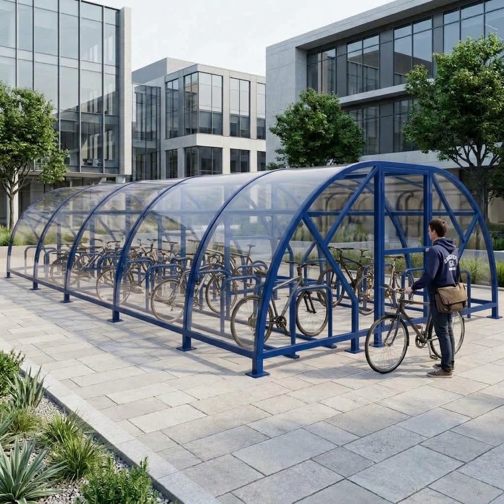 Heavy Duty 48 Cycle Bike Shelter – Large Secure Covered Bicycle Storage Shelter for Schools & Commercial Sites