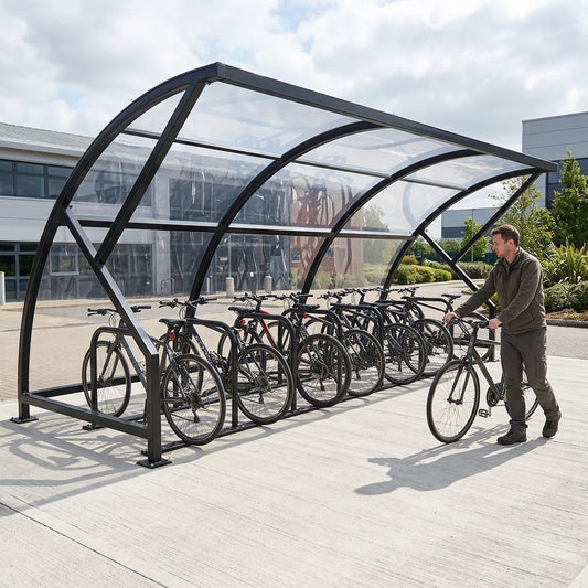 Large Capacity Bike Shelter for 14 Cycles – Steel Frame Outdoor Cycle Storage