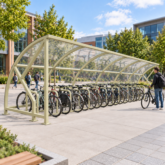 Heavy Duty 30 Bike Cycle Shelter – Open Front Steel Bicycle Storage Canopy with 60x60mm Frame