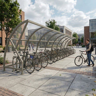 High-Capacity Open Front Cycle Shelter for 44 Bikes – Steel Frame with Curved Polycarbonate Roof