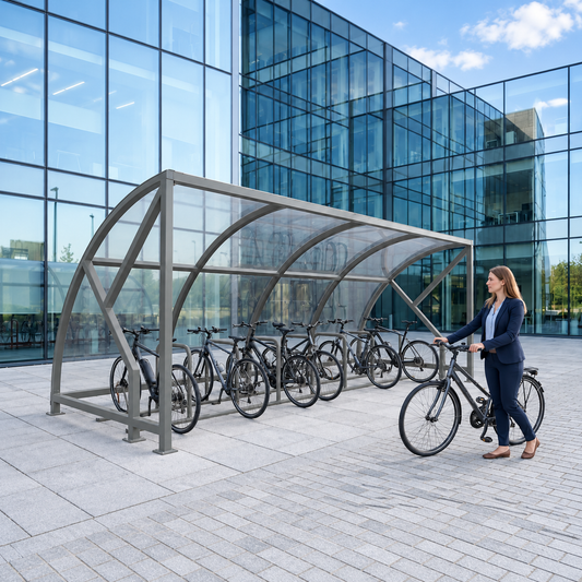 Outdoor Bicycle Shelter for 14 Bikes – Steel Framed Covered Cycle Storage with Open Front Access