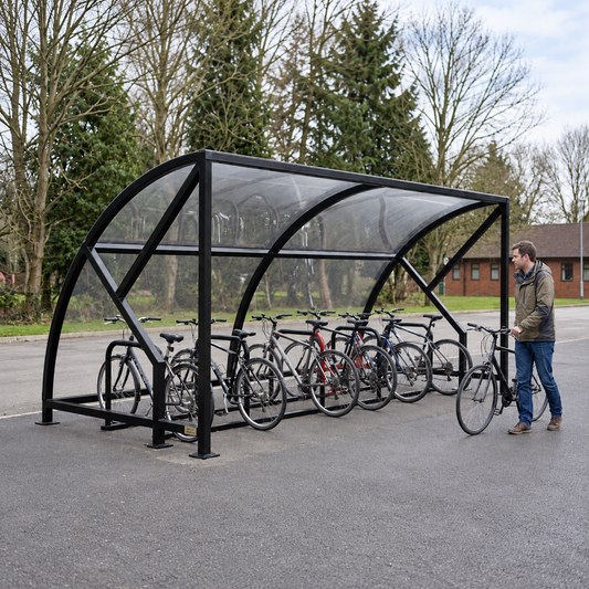 Heavy Duty Outdoor Bike Shelter for 10 Cycles – Open Access Covered Cycle Parking with 60mm Steel Frame