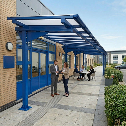 Linear Cantilever Canopy with Steel Frame & Polycarbonate Roof Panels